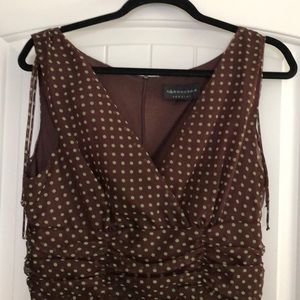 Connected Apparel Dress Women’s Brown Green Polka Dot Sleeveless with Ties Lined
